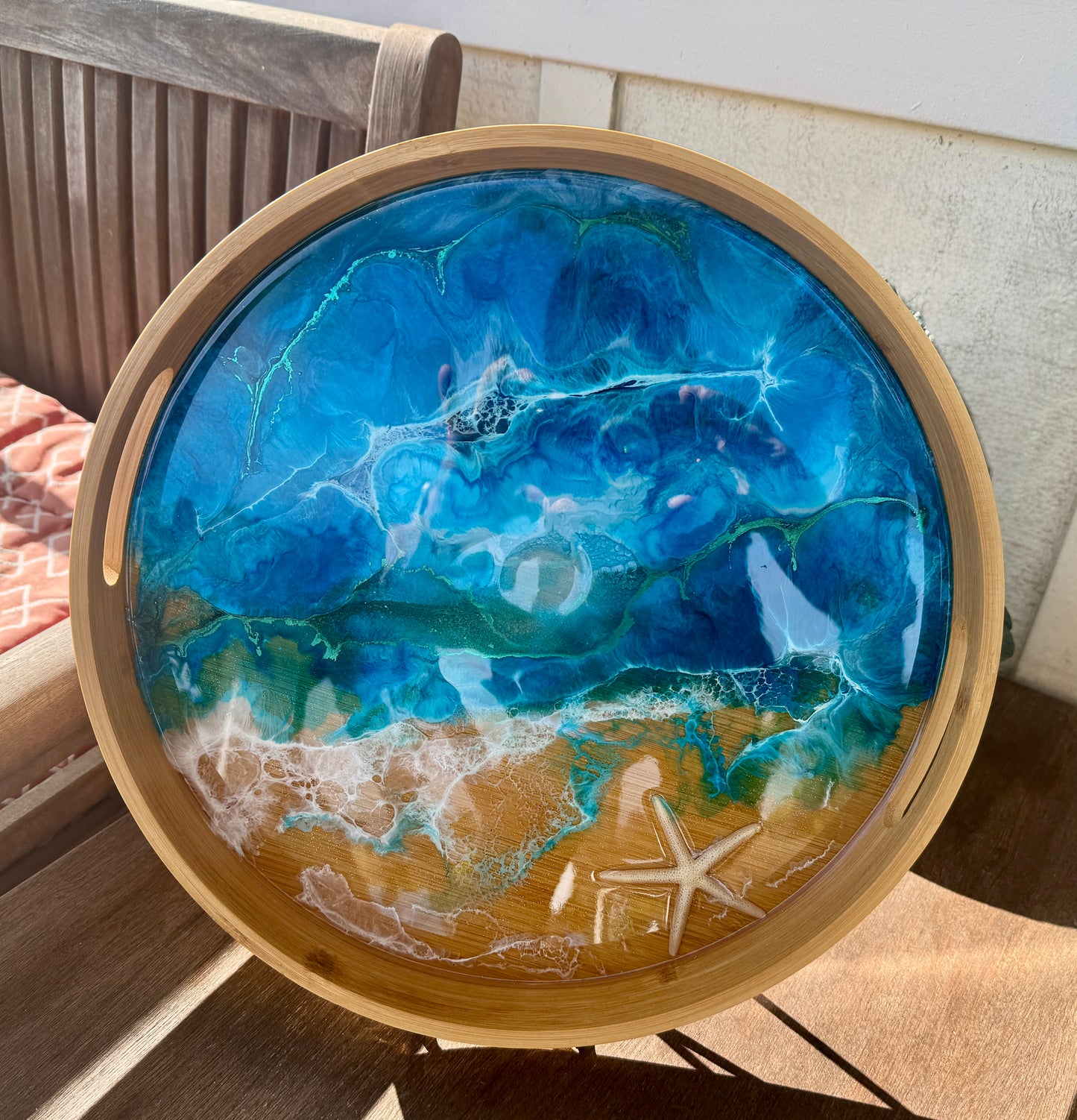 White Finger Starfish In Ocean Themed Resin Tray