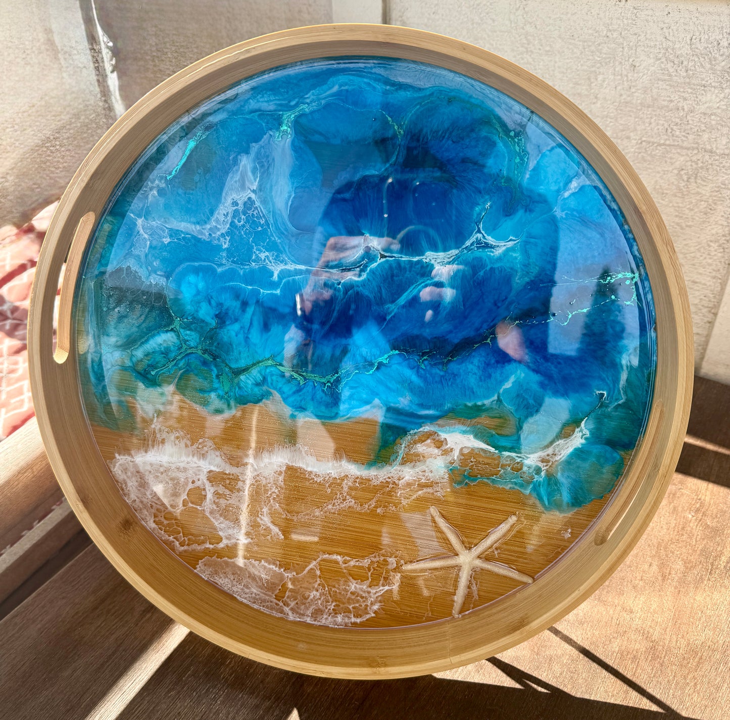 White Finger Starfish In Ocean Themed Resin Tray
