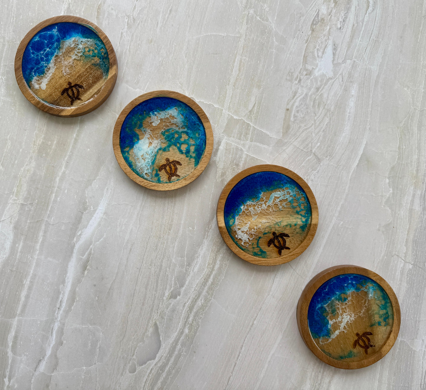 Rustic Honu (Sea Turtle) Monkey Pod Coaster Set