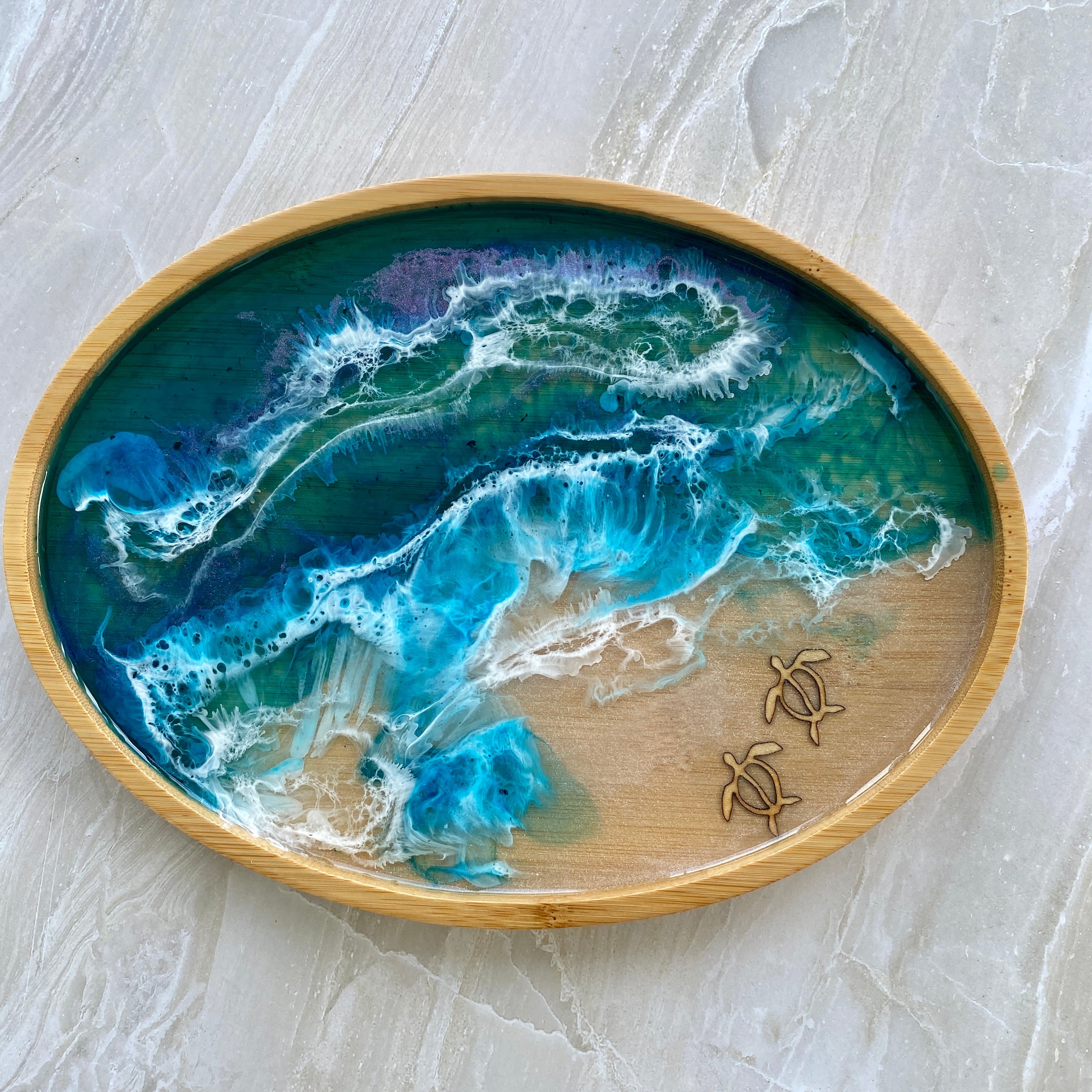 Swimming Turtle Ocean Themed Tea Tray Resin Art Kailua