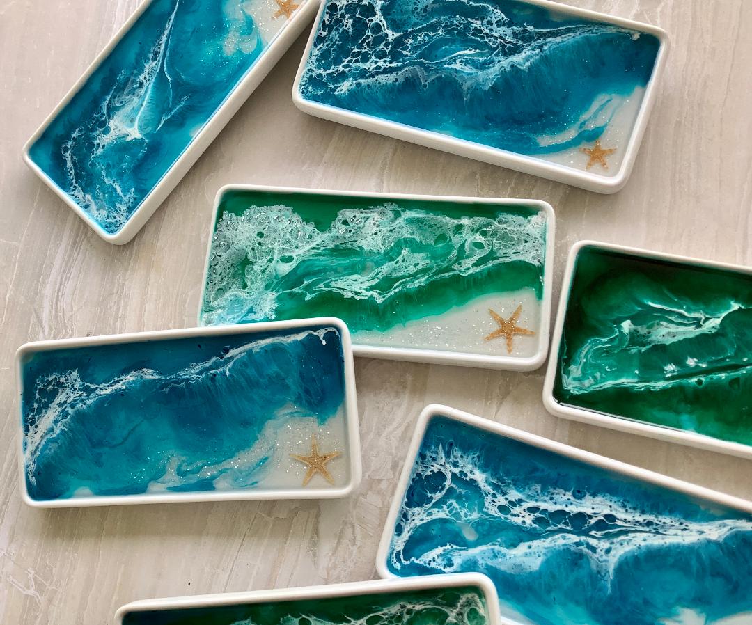 Porcelain & Resin Ocean Themed Vanity Tray Resin Art Kailua