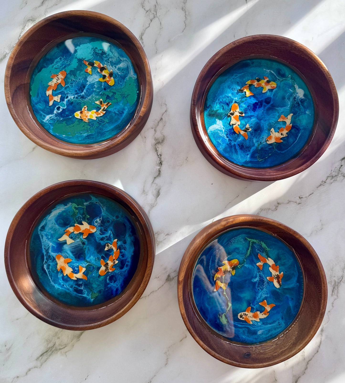 Water Inspired Hand Painted Koi Decorative Bowl