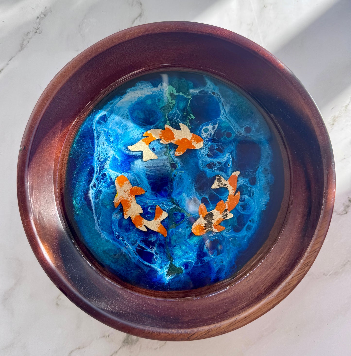 Water Inspired Hand Painted Koi Decorative Bowl