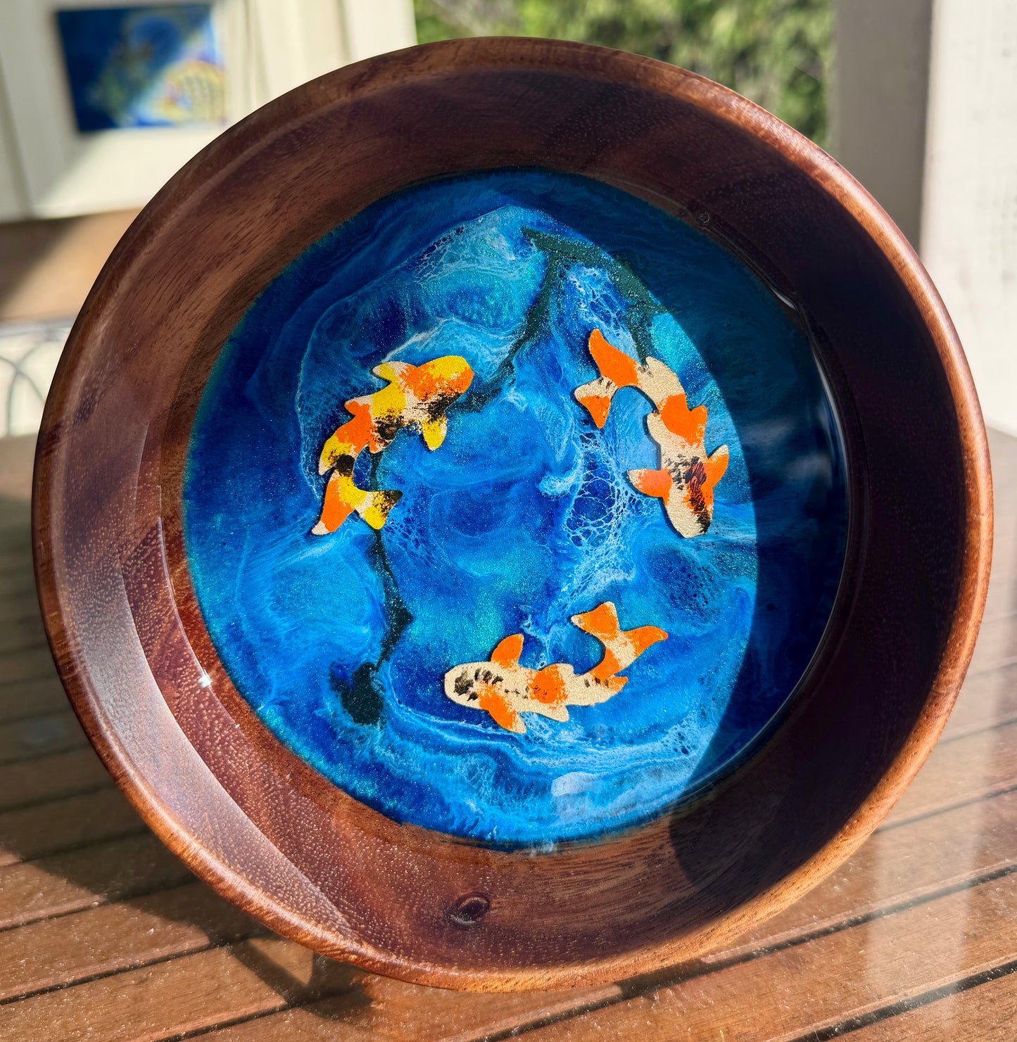 Water Inspired Hand Painted Koi Decorative Bowl