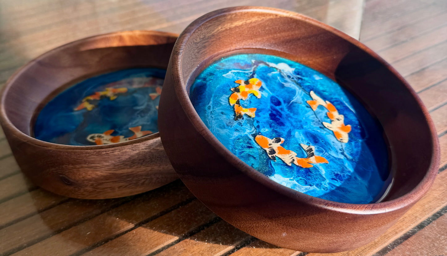 Water Inspired Hand Painted Koi Decorative Bowl