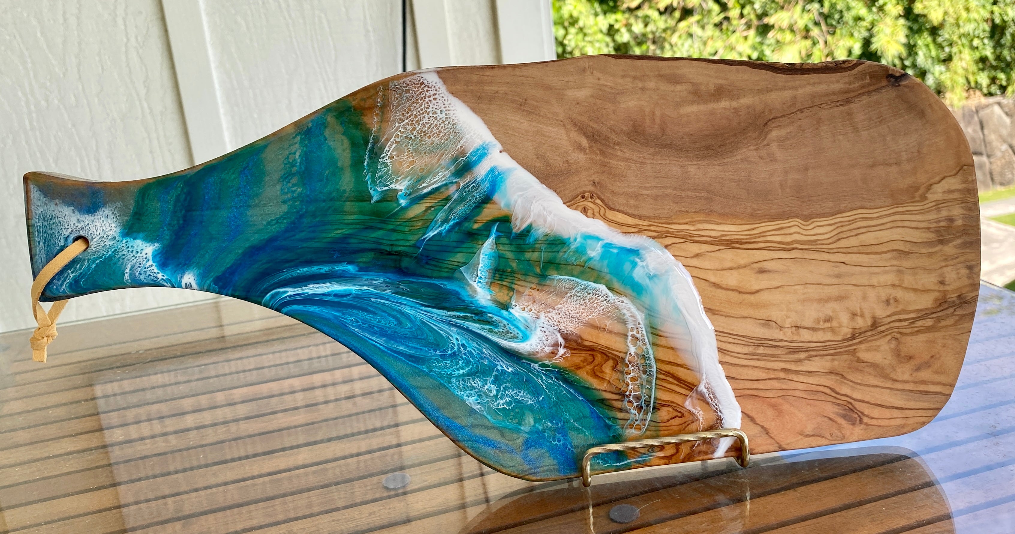 Rustic Olive Wood and Resin Ocean Themed Charcuterie Board Resin Art Kailua