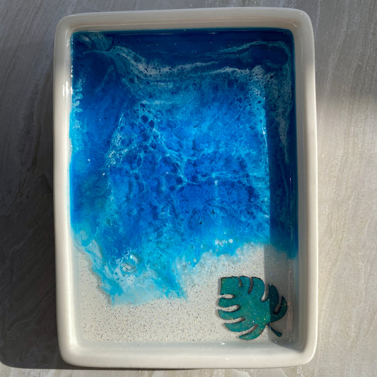 Monstera Leaf Soap Dish with Ocean Themed Resin