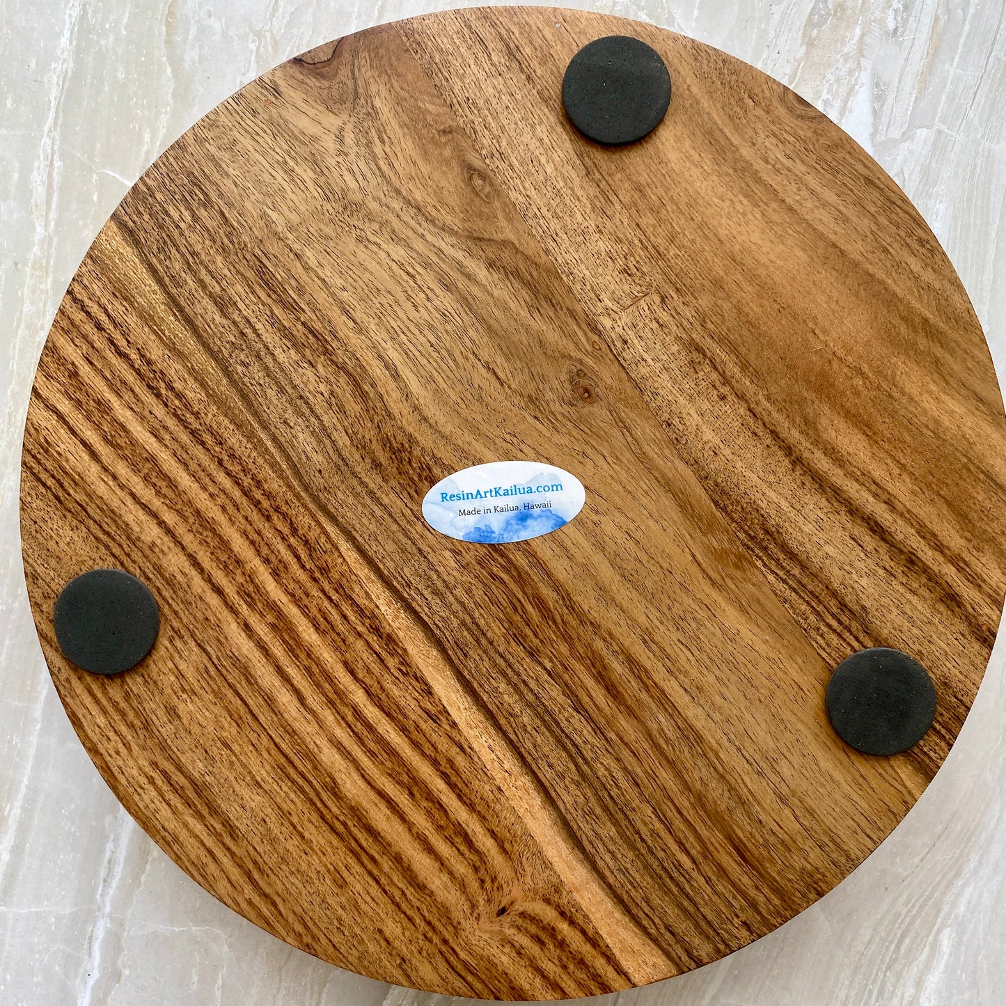 12" Round Ocean Themed Monkey Pod Tray with Three Turtles (honu)