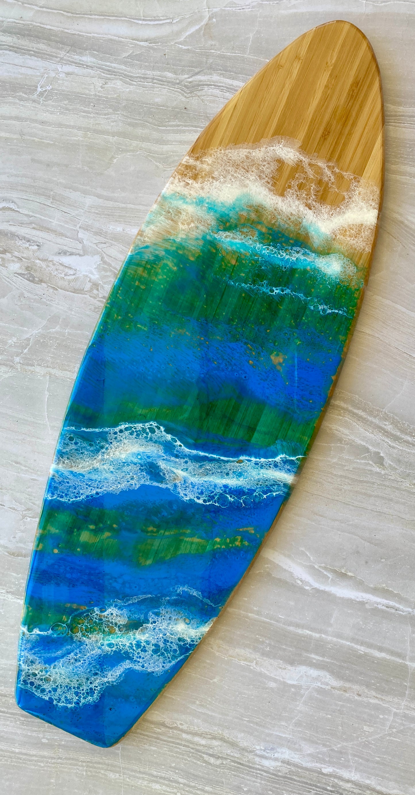 Bamboo and Ocean Themed Resin Surfboard Charcuterie