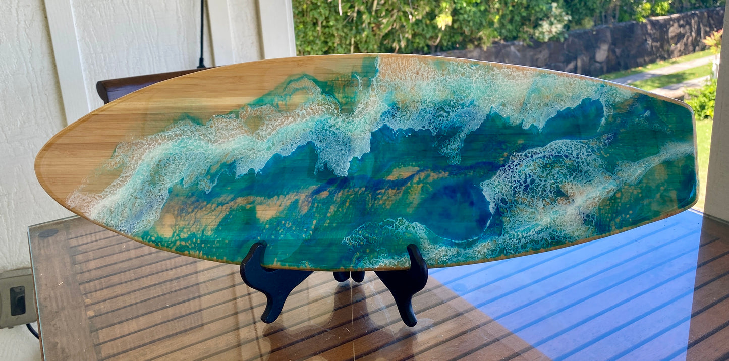 Bamboo and Ocean Themed Resin Surfboard Charcuterie