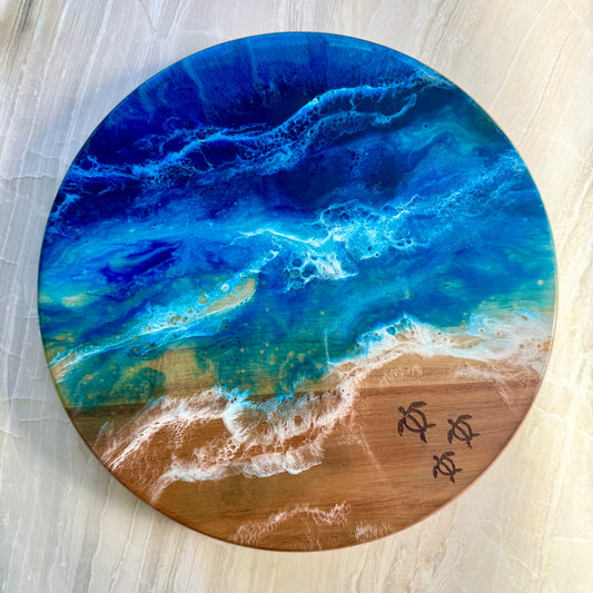 14" Monkey Pod Ocean Themed Lazy Susan