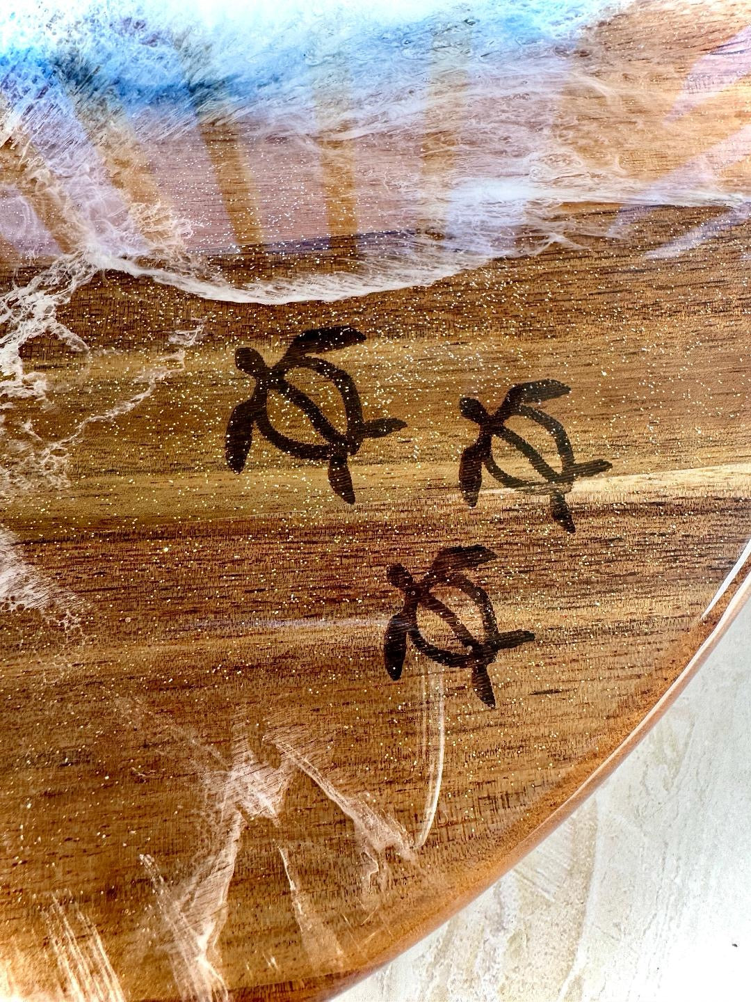 14" Monkey Pod Ocean Themed Lazy Susan