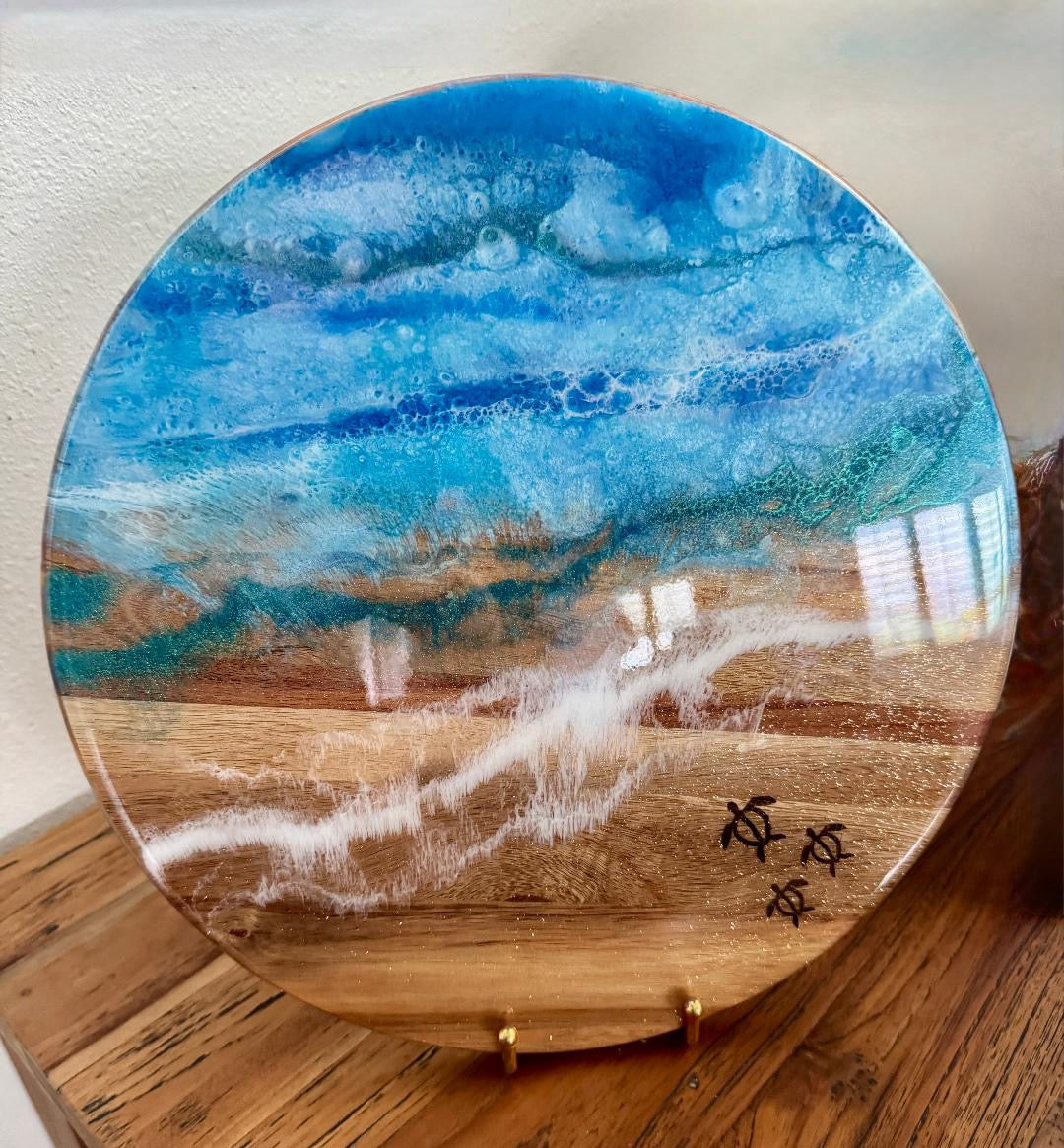 14" Monkey Pod Ocean Themed Lazy Susan