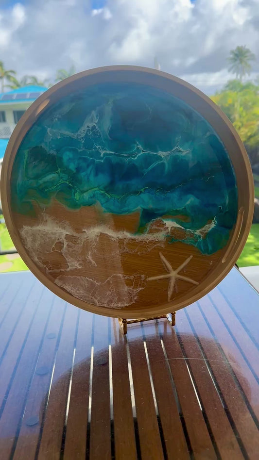 White Finger Starfish In Ocean Themed Resin Tray