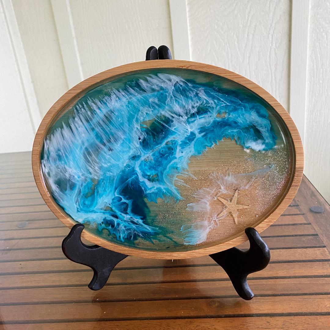 Starfish Ocean Themed  Bamboo & Resin Tea Tray