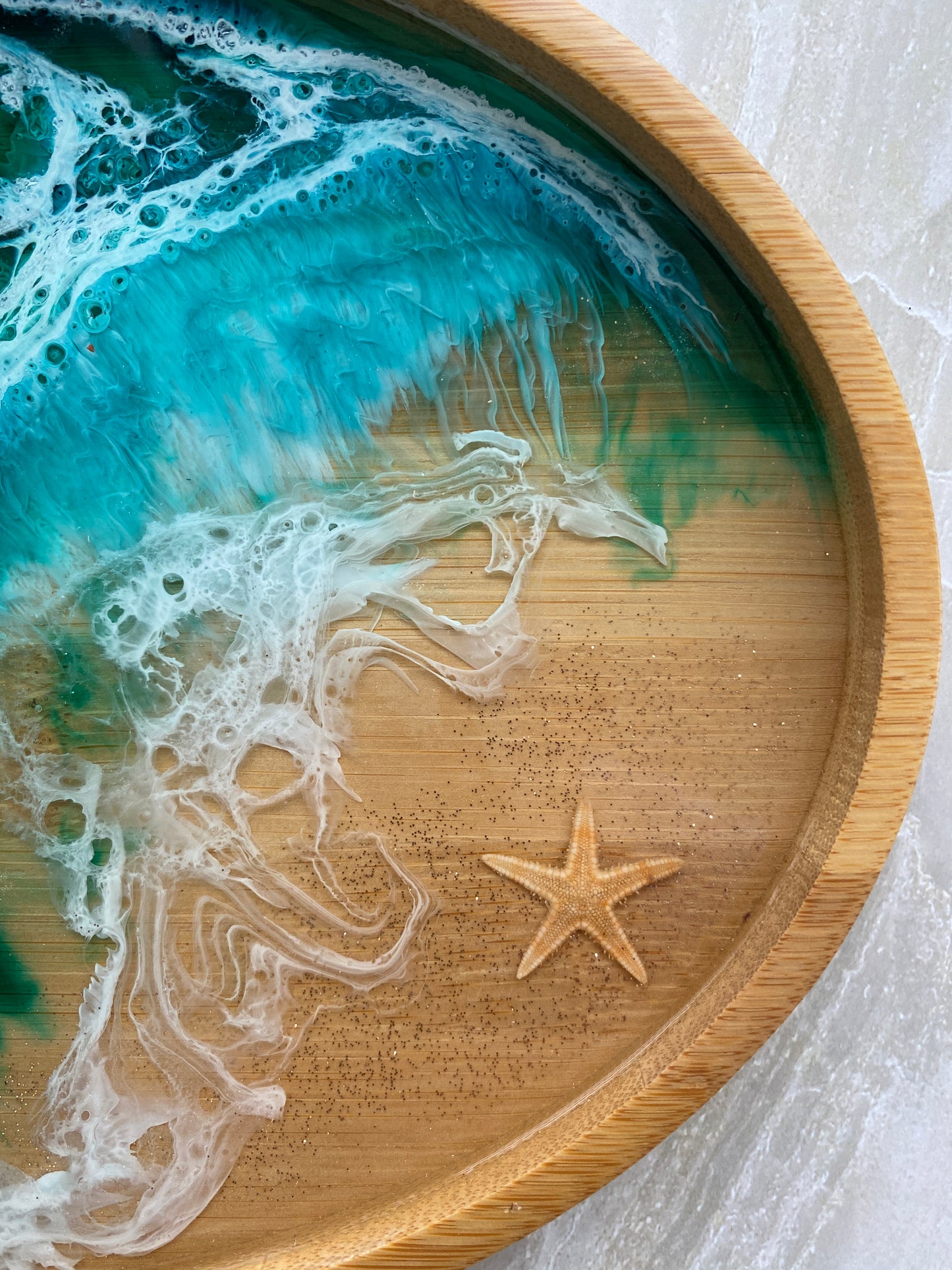 Starfish Ocean Themed  Bamboo & Resin Tea Tray