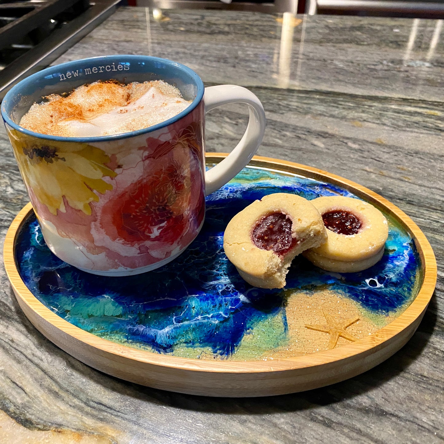 Starfish Ocean Themed  Bamboo & Resin Tea Tray