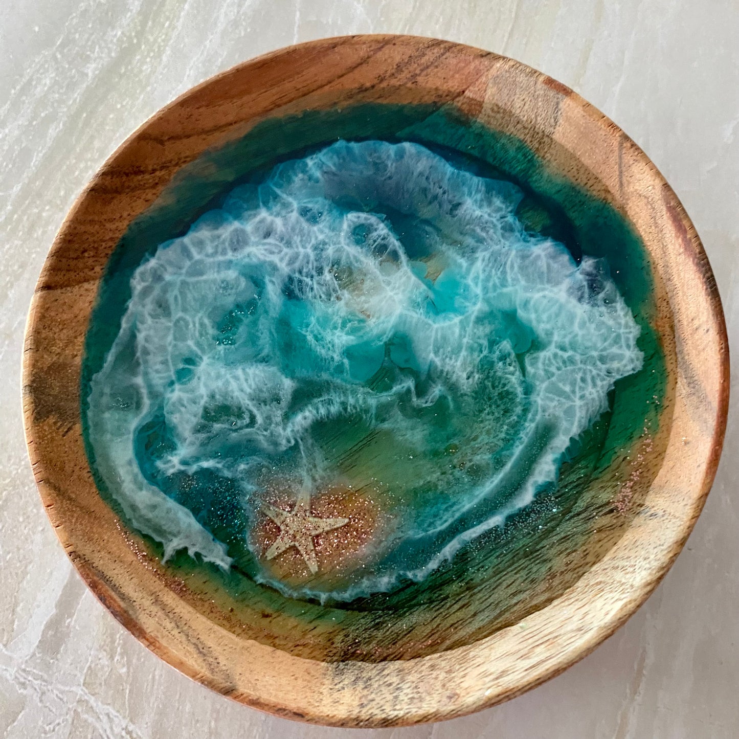 Ocean Themed Monkey Pod & Resin Starfish Coasters