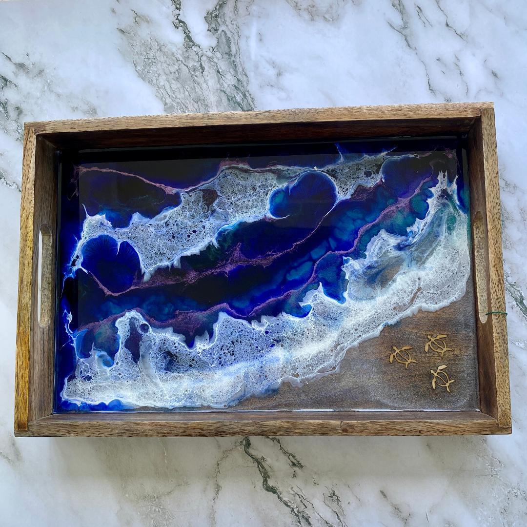 Swimming Turtle Ocean Themed Mango Wood Tray